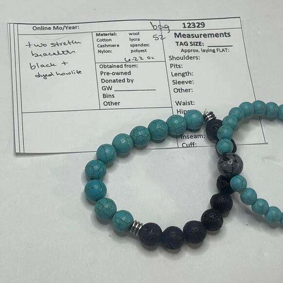 Set of two stretch bracelets beaded turquoise colored blue charcoal gray stones - Picture 7 of 7